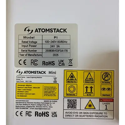 Foto uit de officiële melding: Atomstack P1 5000mW Laser Cutter Lasergraveermachine — risico: Aantasting van het gezichtsvermogen
