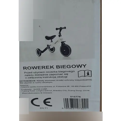 Foto aus der offiziellen Meldung: Rowerek biegowy Dreirad — Risiko: Schnittwunden & Einklemmen