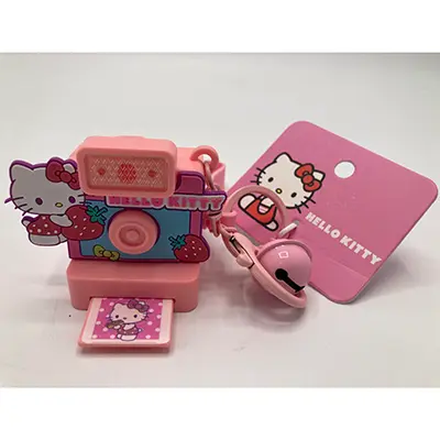 Foto uit de officiële melding: Sanrio Hello KItty Sleutelhanger met speelgoed — risico: Milieu (SR/00646/26)