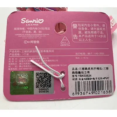 Foto uit de officiële melding: Sanrio Hello KItty Sleutelhanger met speelgoed — risico: Milieu (SR/00646/26)