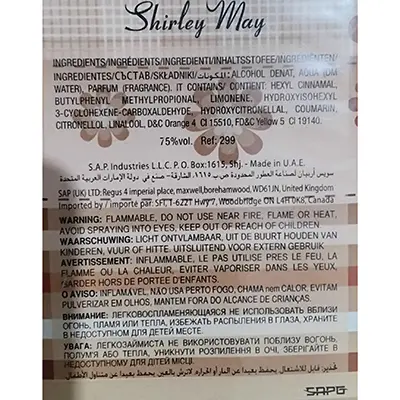 Photo de l’avis officiel: Shirley May Eau de toilette — risque: Risque chimique (SR/00717/26)
