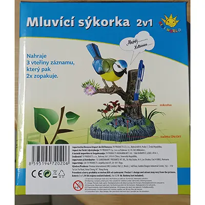 Foto dell’avviso ufficiale: Kids World Mluvící sýkorka 2v1 Giocattolo parlante dell'uccello — rischio: Ambiente