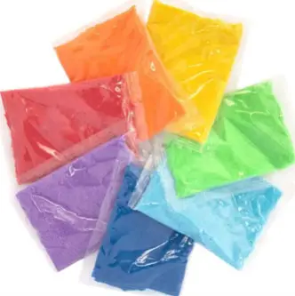 Foto uit de officiële melding: Baker Ross Rainbow Coloured Sand Bags x7 Zand activiteit speelgoed — risico: Gezondheidsrisico/overige