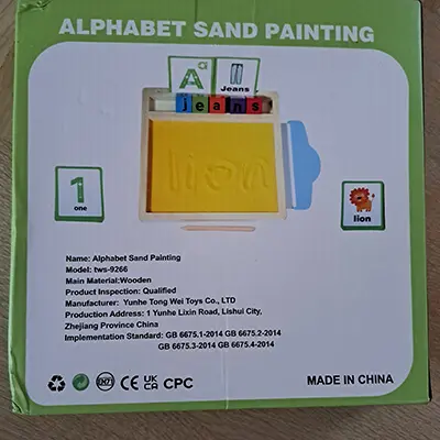 Photo de l’avis officiel: Lion Alphabet Sand Painting Jouet d'activité de sable — risque: Risque sanitaire/autre