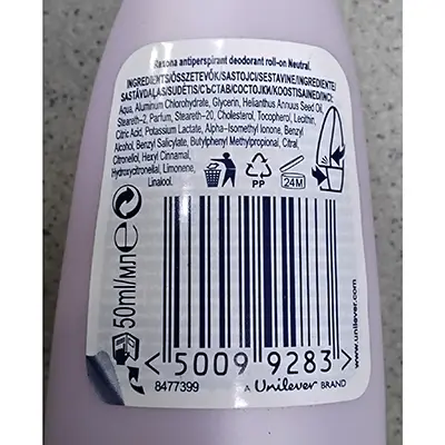 Photo de l’avis officiel: Rexona SKIN CARE Neutral with PRODERMA 24H Déodorant — risque: Risque chimique