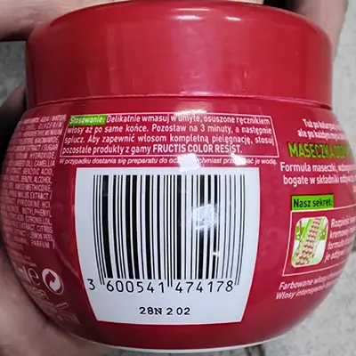 Photo de l’avis officiel: GARNIER Fructis NOURISHING MASK Masque capillaire — risque: Risque chimique