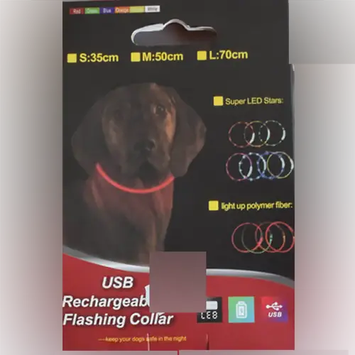 Foto do aviso oficial: LE ROYAL USB Rechargeable Flashing Collar Colar do cão — risco: Queimaduras