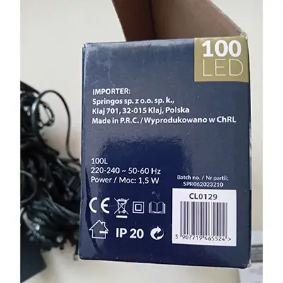 Photo de l’avis officiel: FAIRY LIGHTS Chaîne d'éclairage — risque: Choc électrique (SR/00836/26)