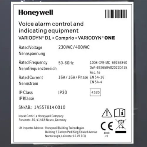 Foto aus der offiziellen Meldung: Variodyn One Intelligent Network Controller ("INC") Sprachalarmsystem — Risiko: Verletzungen