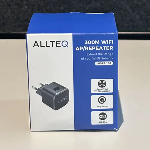 Foto aus der offiziellen Meldung: ALLTEQ 300M WIFI AP/REPEATER WLAN-Repeater — Risiko: Elektrischer Schlag