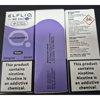Photo from the official notice: ELFLIQ NIC SALT, POWERWS BY ELFBAR electronic cigarette cartridge — chemical risk (SR/01008/26)