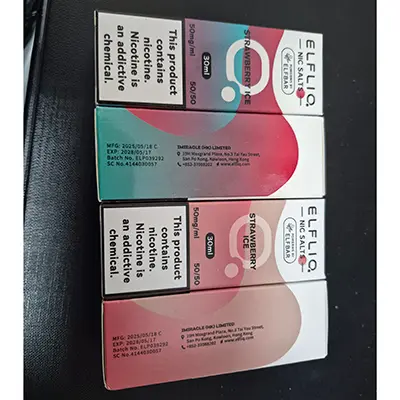 Photo from the official notice: ELFLIQ NIC SALT, POWERWS BY ELFBAR electronic cigarette cartridge — chemical risk (SR/01028/26)