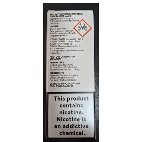 Photo de l’avis officiel: ELFLIQ NIC SALTS Cartouche de cigarette électronique — risque: Risque chimique (SR/01113/26)