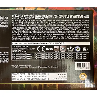 Photo from the official notice: GBV-Weco Vuurwerk B.V. Colorblind fireworks — burns & fire risk
