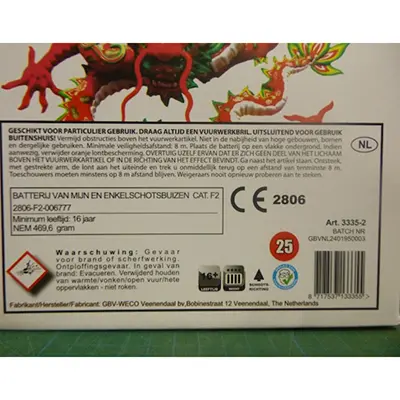 Foto dell’avviso ufficiale: GBV-Weco Vuurwerk B.V. DRGN Double II Fuochi d'artificio — rischio: Ustioni & Lesioni