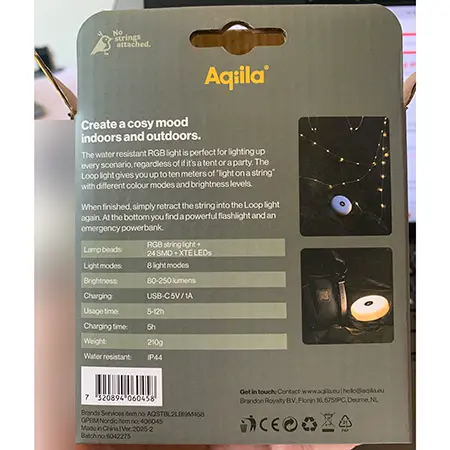 Foto dell’avviso ufficiale: Aqiila Aqiila LED lightsling Stringa di luce a LED — rischio: Rischio chimico & Ambiente