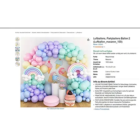 Photo de l’avis officiel: LOCKII Luftballons, Partyballomns Ballon 2 (Luftballon_macaron_100) — risque: Risque chimique