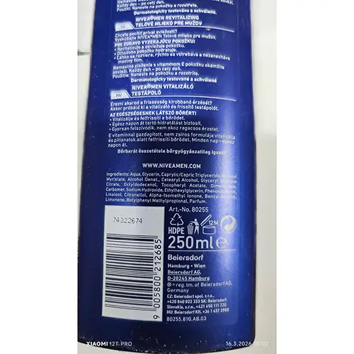 Photo de l’avis officiel: Nivea REVITALIZING BODY MILK Lait corporel — risque: Risque chimique