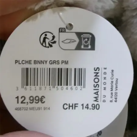 Photo de l’avis officiel: Maisons du Monde Peluche Bunny gris PM Jouet souple — risque: Étouffement