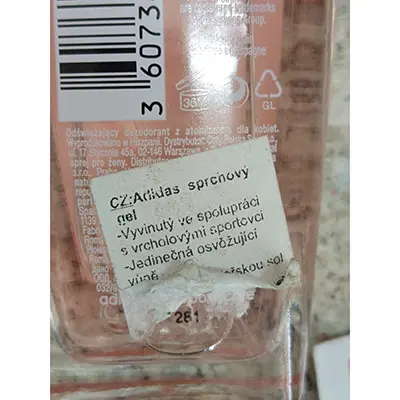 Foto aus der offiziellen Meldung: Adidas DEODORANT BODY FRAGRANCE natural spray for women, body fragrance — Risiko: Chemikalie