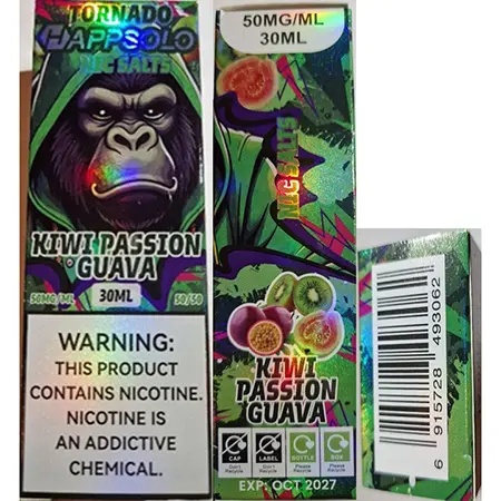 Photo from the official notice: TORNADO HAPPSOLO, NIC SALTS electronic cigarette cartridge — chemical risk