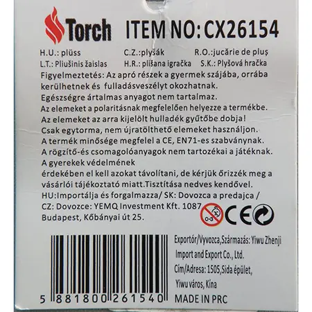 Photo de l’avis officiel: Torch plüss  / JATEK Jouet souple — risque: Étouffement