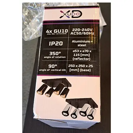 Foto uit de officiële melding: XUDO Wall Lamp GU10 LED X4 Square — risico: Elektrische schok