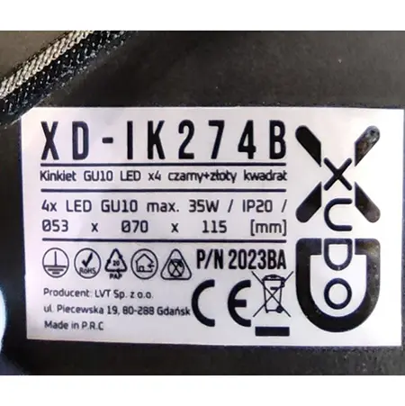 Foto uit de officiële melding: XUDO Wall Lamp GU10 LED X4 Square — risico: Elektrische schok