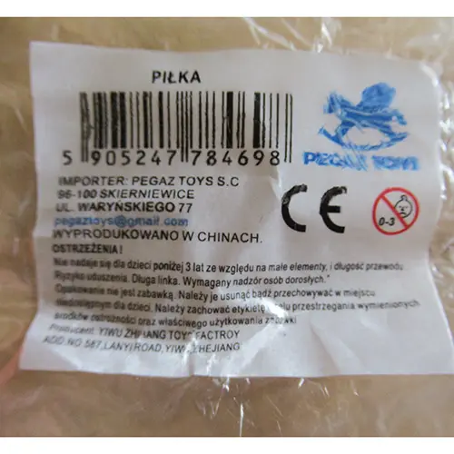 Photo de l’avis officiel: Pegaz Toys Pilka Boule en plastique — risque: Risque chimique