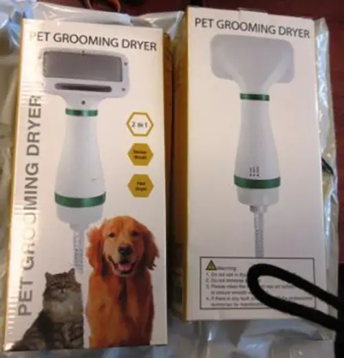 Foto do aviso oficial: PET GROOMING DRYER Pente e secador para preparação de animais de estimação — risco: Queimaduras & Incêndio