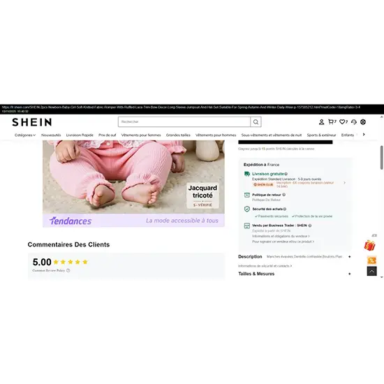 Foto do aviso oficial: Shein 2 pièces Ensemble barboteuse et chapeau en tricot doux pour bébé fille nouveau-né avec bordure Fato-maca — risco: Estrangulamento