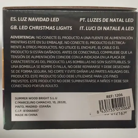 Photo de l’avis officiel: SWB LUZ NAVIDAD LED Chaîne d'éclairage — risque: Choc électrique