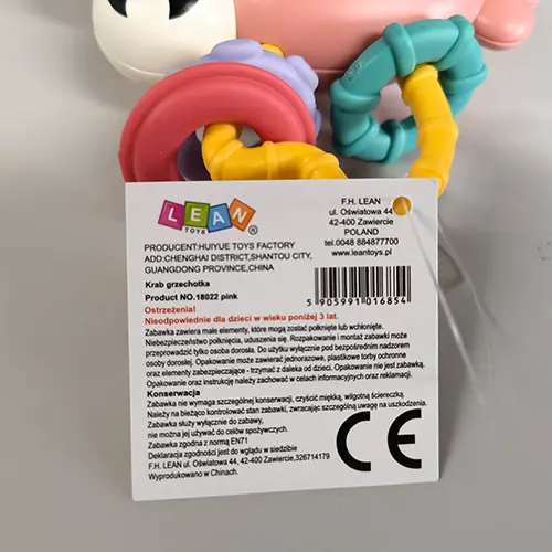 Photo from the official notice: LEAN Toys Krab grzechotka plastic toy — choking risk