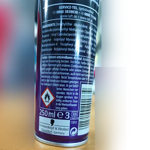 Foto dell’avviso ufficiale: TAFT POWER HAARSPRAY 3 WETTER Spray per capelli — rischio: Rischio chimico