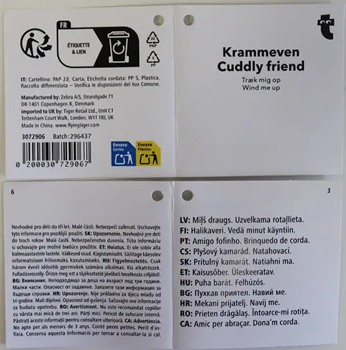 Foto dell’avviso ufficiale: Flying Tiger Copenhagen Krammeven Cuddly friend Giocattolo di plastica — rischio: Ostruzione delle vie aeree