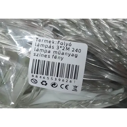 Photo from the official notice: Folyó lámpás 3*2 M 240 lámpa műanyag színes fény lighting chain — electric shock risk