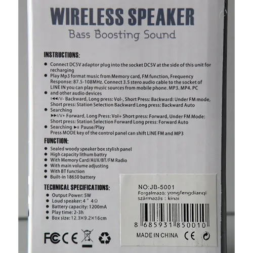 Foto uit de officiële melding: JBH (only on the packaging) WIRELESS SPEAKER Draadloze luidspreker — risico: Brandwonden