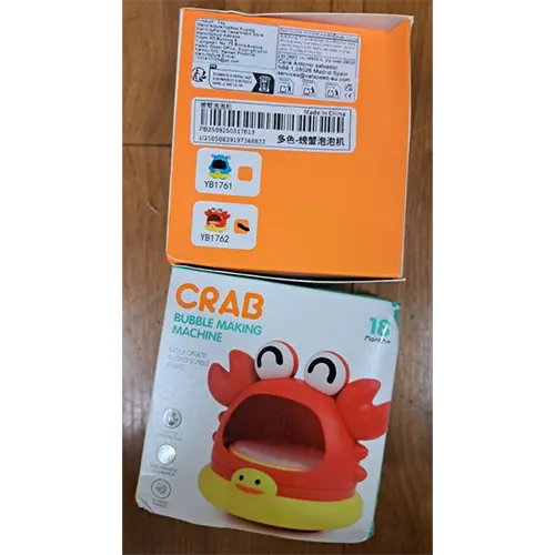 Photo de l’avis officiel: jouet de bain - machine à bulle crabe — risque: Étouffement