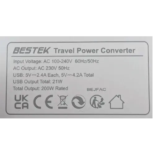 Photo de l’avis officiel: BESTEK Travel Power Converter Convertisseur de puissance — risque: Choc électrique