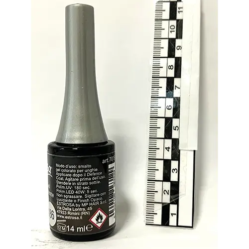 Photo de l’avis officiel: Estrosa Bronzo Metallico Gel vernis à ongles — risque: Risque chimique
