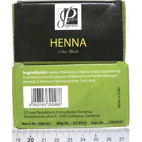 Foto aus der offiziellen Meldung: ProfixOrganics Henna Permanent Powder Hair Colour Haarfärbemittel — Risiko: Chemikalie
