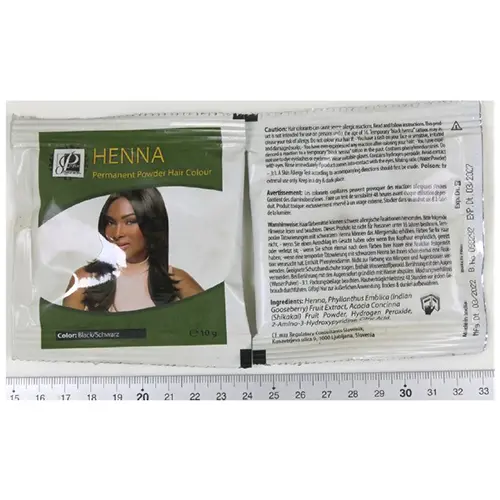 Foto aus der offiziellen Meldung: ProfixOrganics Henna Permanent Powder Hair Colour Haarfärbemittel — Risiko: Chemikalie