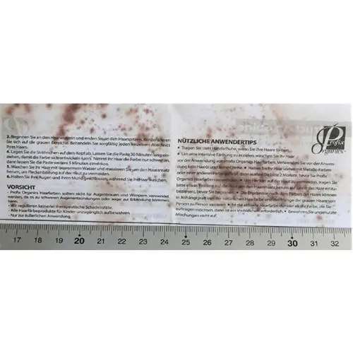 Foto aus der offiziellen Meldung: ProfixOrganics Henna Permanent Powder Hair Colour Haarfärbemittel — Risiko: Chemikalie