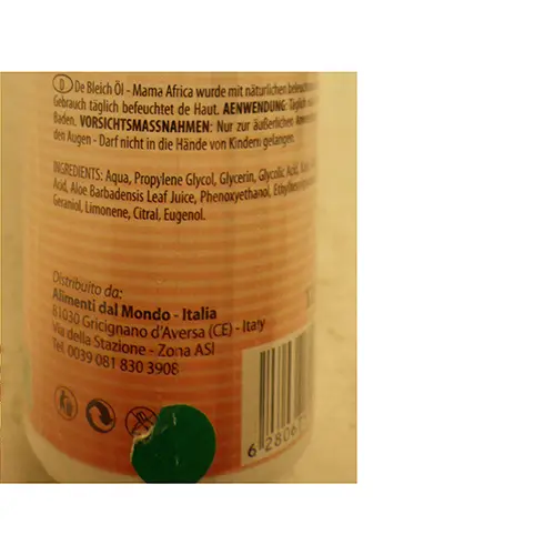 Photo from the official notice: Mama Africa Cosmetics Caro Light natural Whitening Oil with Aloe Vera lightening body oil — chemical risk
