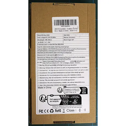 Foto do aviso oficial: LED LIGHT Spotlight — risco: Choque elétrico