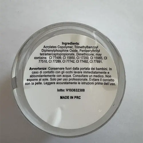 Photo from the official notice: Jessie Milano Builder Gel - No burn Extremely Strong 30 ML nail builder gel — chemical risk