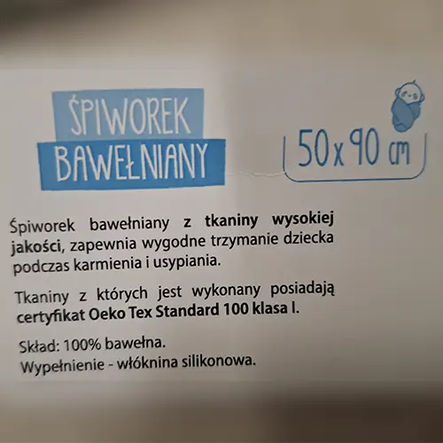Photo from the official notice: BOCIOLAND Spiworek bawelniany baby sleeping bag — choking & entrapment risk