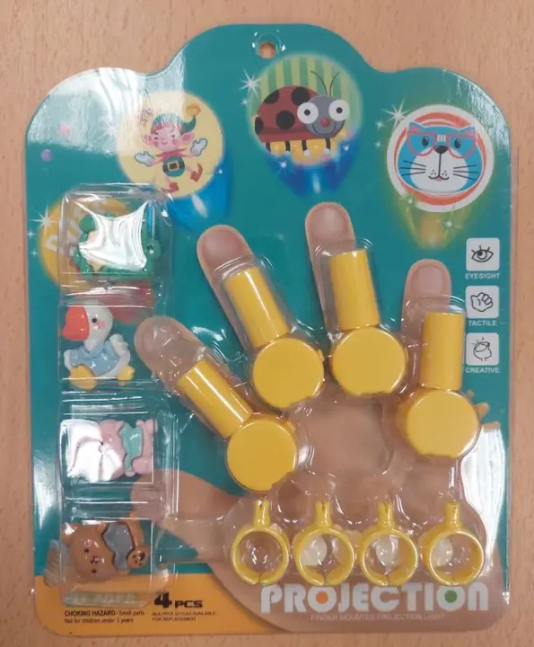 Foto aus der offiziellen Meldung: Ensemble de lumières à projection LED pour doigts, jouet éducatif amusant avec motifs Plastikspielzeug-Set — Risiko: Chemikalie & Ersticken