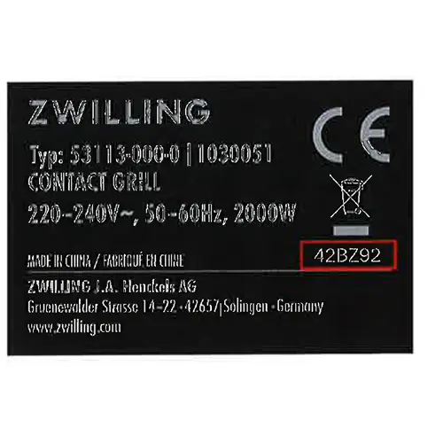 Photo de l’avis officiel: ZWILLING Grille de contact — risque: Choc électrique