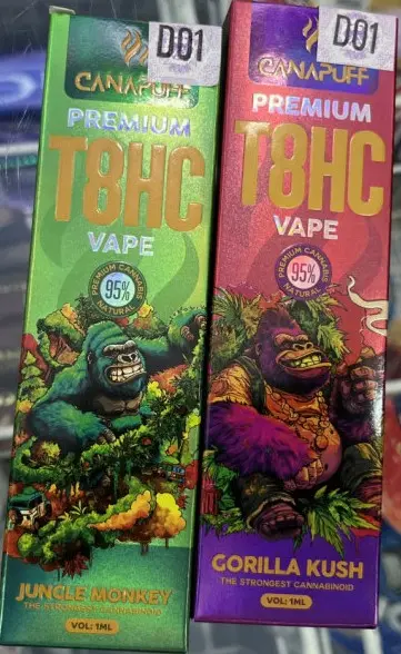 Foto dell’avviso ufficiale: CANAPUFF JUNGLE MONKEY 95 % Premium Cannabis // GORILLA KUSH 95 % Premium Cannabis Sigaretta elettronica monou — rischio: Rischio chimico